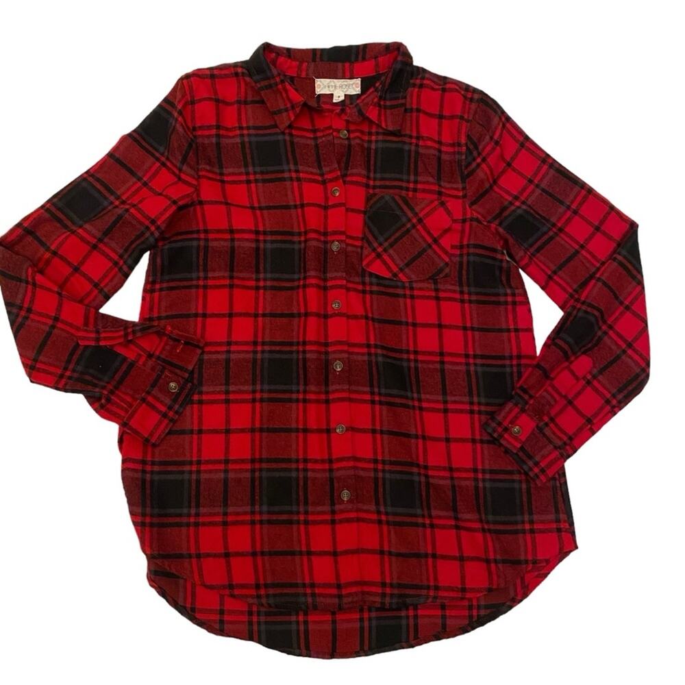 Hippie Rose Size Small Red and Black Flannel Long Sleeve Shirt Viscose Blend
